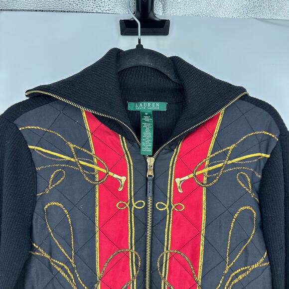 Vintage Ralph Lauren Equestrian Bishop Full Zip Silk Wool Sweater Cardigan M - Picture 3 of 9